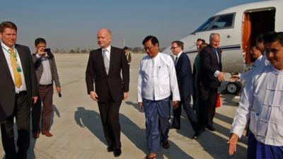 William Hague at Naypyidaw airport