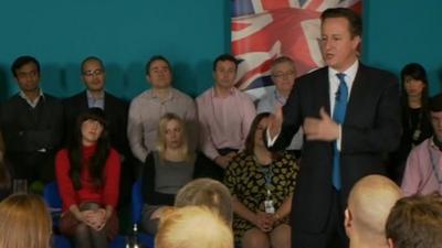 David Cameron talks to an audience of small businesses and entrepreneurs