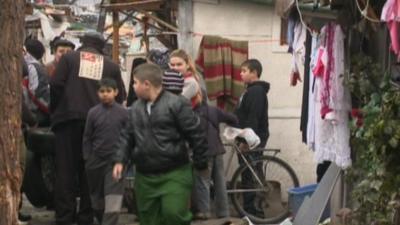 Roma children in a makeshift camp in Paris