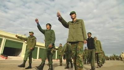 Soldiers in Libya practice their drills