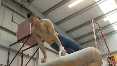 Olympic medallist Louis Smith on the pommel horse