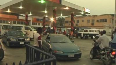 Queue at petrol station