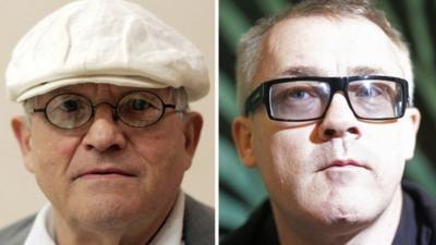 David Hockney (L) and Damien Hirst (R)