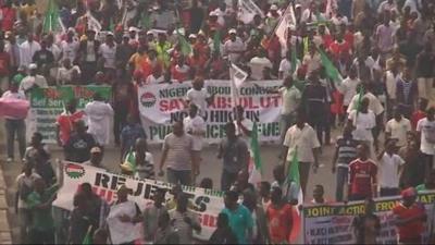 Protesters in the streets in Nigeria