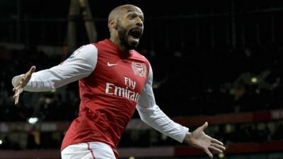 Thierry Henry celebrates his goal against Leeds