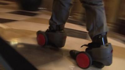 Watch the motorised shoes in action. This clip has no sound