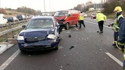 Crashed cars on motorway