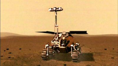 Artist's impression of 4-wheeled probe on surface of Mars