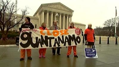 Protesters demanding the closure of Guantanamo