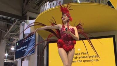 A "booth babe" at CES