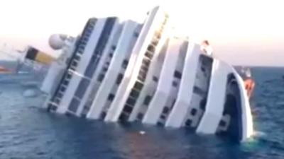 The Costa Concordia on its side