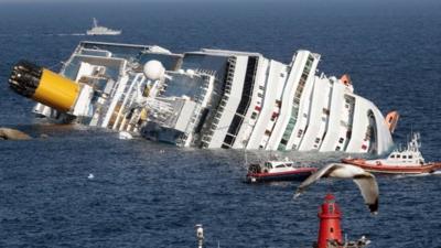 Costa Concordia on its side