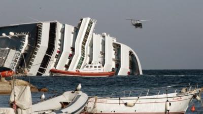 The Costa Concordia on its side