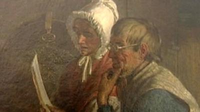 Painting depicting pit disaster bereaved