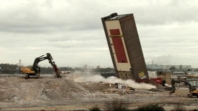 Campbell's soup tower demolished with controlled explosion