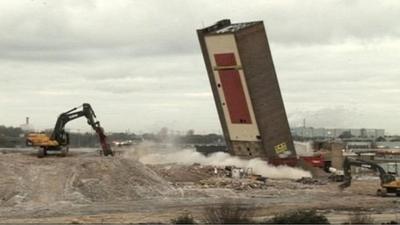 Campbell's soup tower demolished with controlled explosion