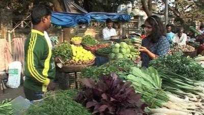 Fruit and vegetables on sale in market