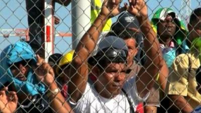 Workers on stike at Panama Canal expansion project