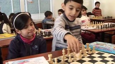 Armenian children having chess lessons at school.