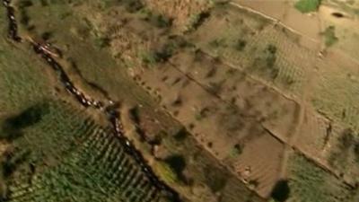 Aerial view of the human chain