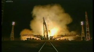 The Russian Progress M-14M blasts off