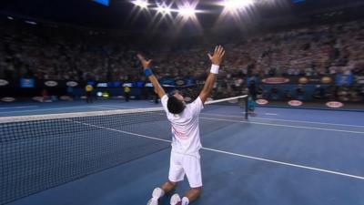 Novak Djokovic celebrates victory over Andy Murray