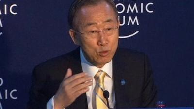 UN Secretary General Ban Ki-moon speaking from Davos