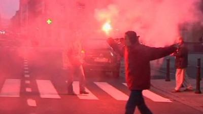 Picket line at the Gare du Midi station in Brussels