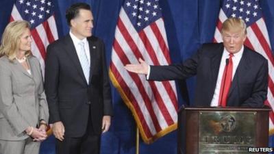 Donald Trump, Mitt Romney and his wife Ann