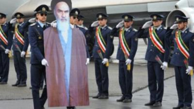 A cardboard cut-out version of the late Ayatollah Khomeini in Tehran.