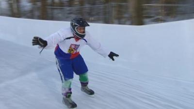 Mike Bushell on the crashed ice track