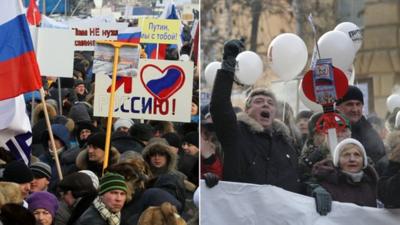 Pro and anti Putin rallies