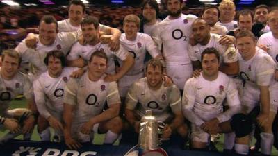 England celebrate with the Calcutta Cup