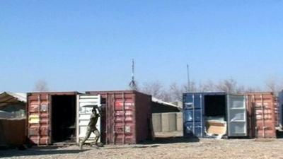 Soldier tests a drone at an army base in Afghanistan