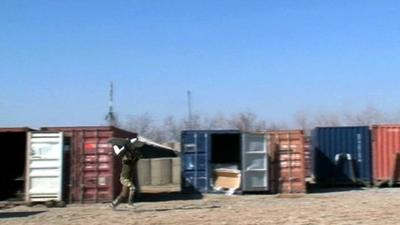 Soldier tests a drone at an army base in Afghanistan