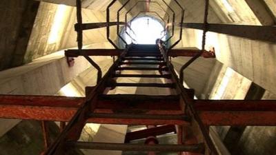 View inside a disused water tower