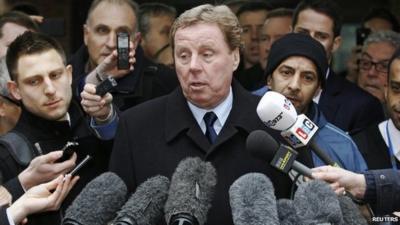 Tottenham footie boss Harry Redknapp speaking to press outside court
