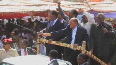 Sudanese President Omar al-Bashir and officials attend the launch of the Darfur Regional Authority