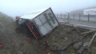 Lorry overturns on A66 Cumbria