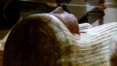 An Egyptian mummy on display