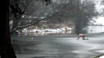 Man crawls over ice on River Stour to rescue dog