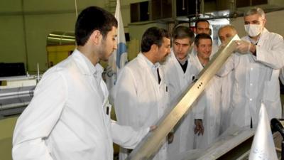 President Mahmoud Ahmadinejad (2nd L) attends the unveiling ceremony of new nuclear projects