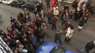 Protesters outside house