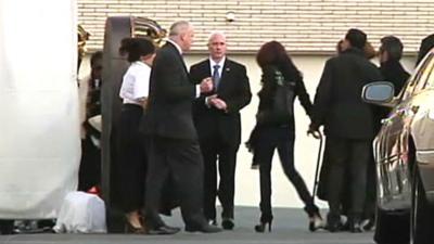 Relatives of Whitney Houston arrive at funeral home in Newark