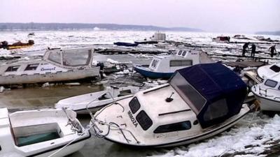 Damaged boats on the Danube