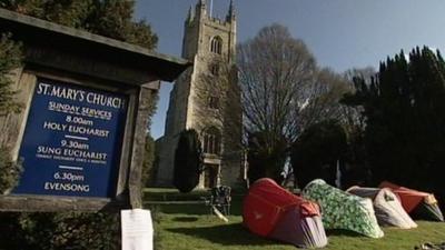 Occpuy camp at Southend church