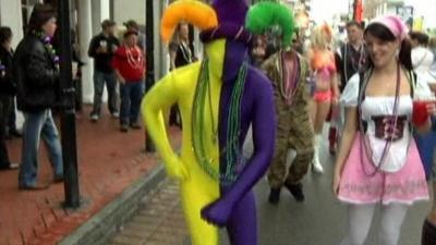 People partying in New Orleans, Louisiana to celebrate Mardi Gras
