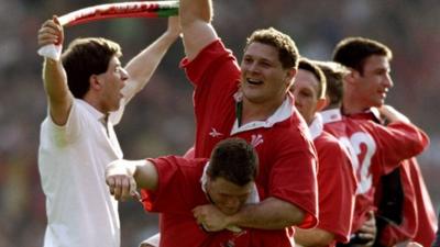 Wales celebrate their 1999 Wembley victory