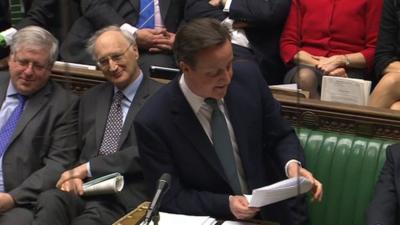 David Cameron with Labour briefing