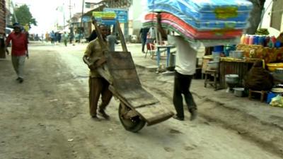 A barrow boy in the centre of Mogadishu, Somalia